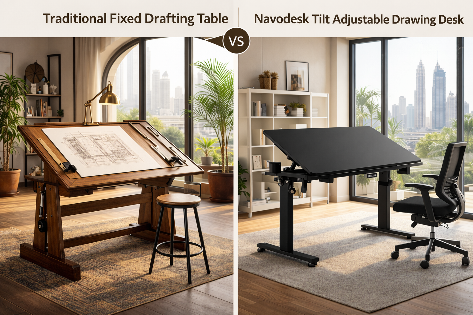 traditional drafting desk vs mordern drawing desk
